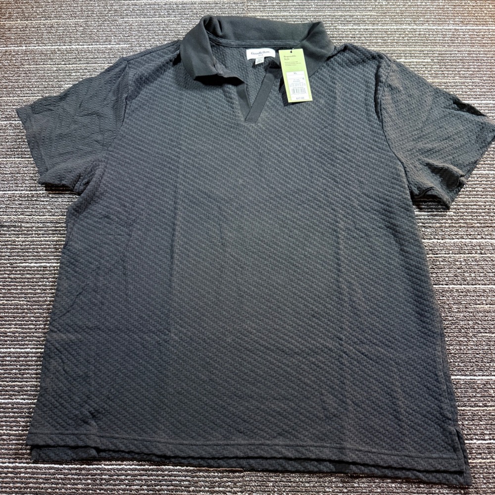 Goodfellow & Co Polo Shirt Men XL Black NEW Textured Jacquard V-Neck Casual